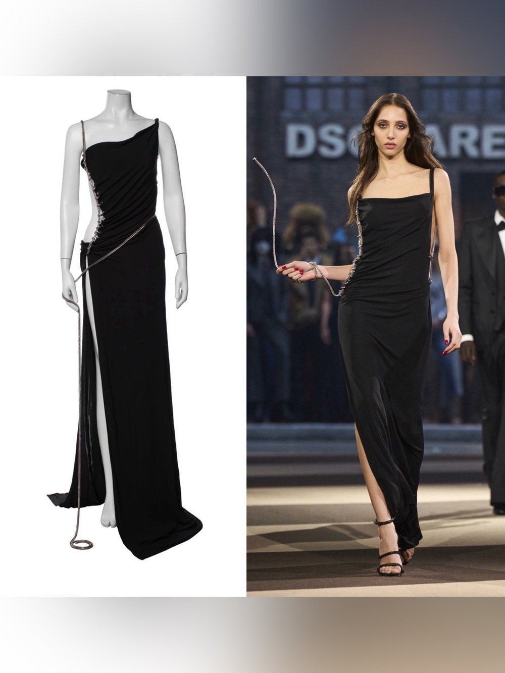 DSQUARED2 F/W 2025 Vanity Fair Black Open Back Runway Silver Chain Dress Gown XS